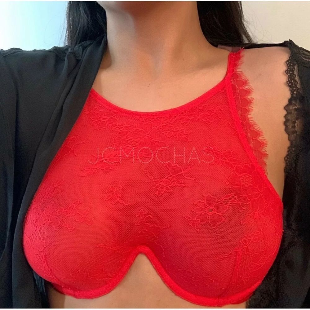 Victoria's Secret Logo High-neck Underwire unlined lace sexy Bra red